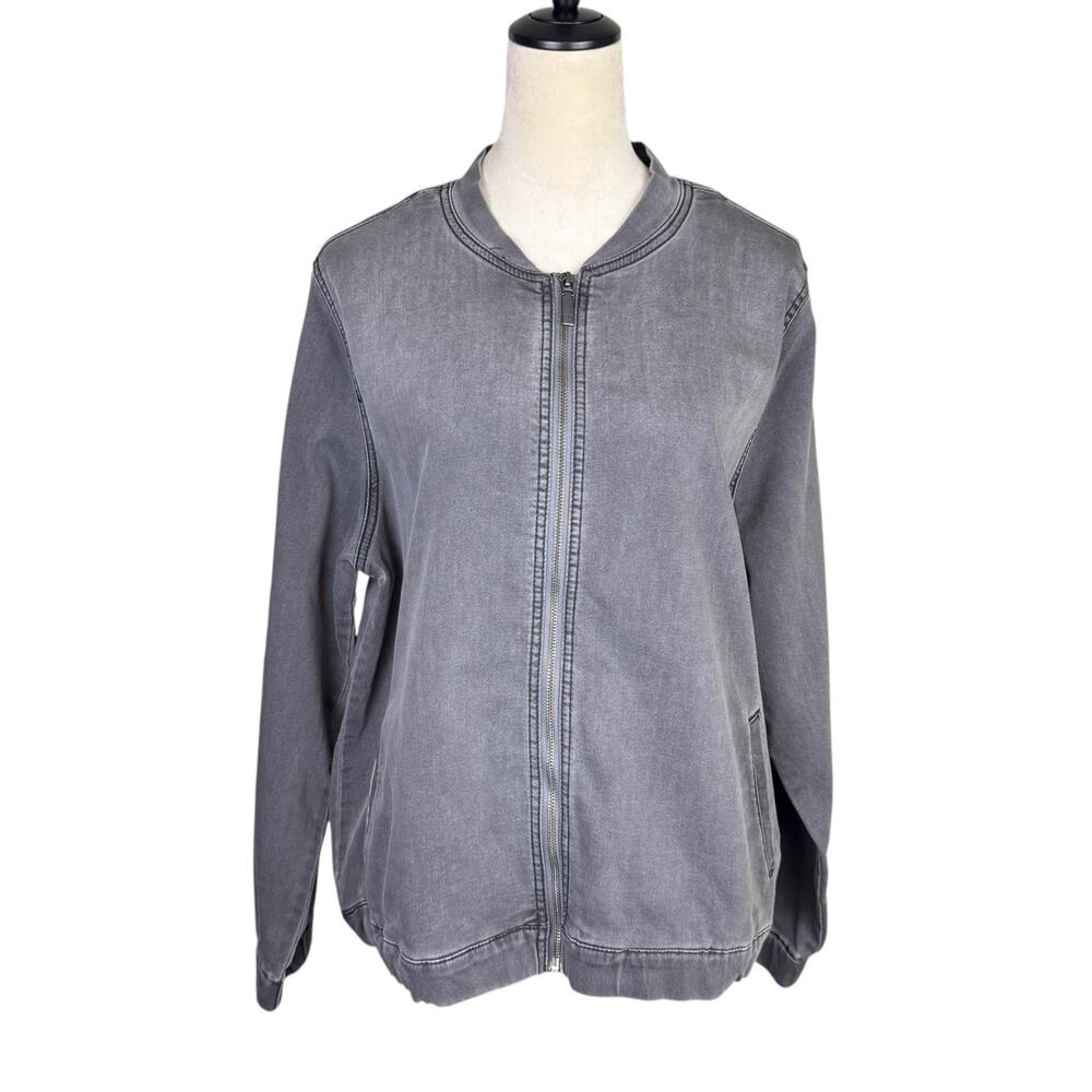 SkinnyGirl Jeans QVC Light Gray Stretch Denim Zip Up Classic Bomber Jacket